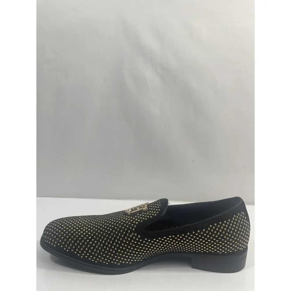 Stacy Adams Swagger Shoes Mens Size 7.5 Black Gold Dress Loafers Slip On New Box